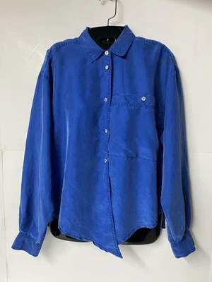 Blusa manga larga para mujer 1ª edición 100 % seda azul con botones bolsillo frontal talla S Foto 1 de 4