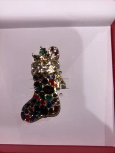 christmas stocking brooch Charter Club Brand New In Box, Beautiful Piece - Picture 1 of 7