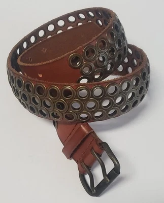 J. Crew Belt M Brown Leather with Grommet Holes Of Aged Brass Double Prong Close - Image 1 of 4