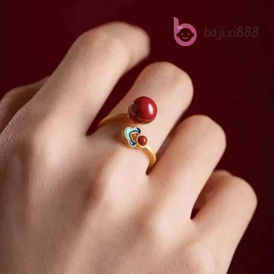 Anillos de cinabrio estilo chino Xiangyun mujer accesorios ajustables Hanfu Foto 1 de 4