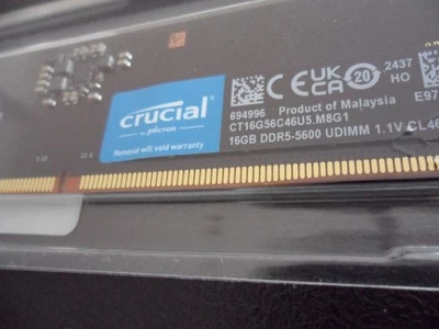 Crucial DDR5 RAM 16GB 5600MHz, Desktop Memory, (or 5200MHz, 4800MHz) CT16G56C46U - Image 1 of 4