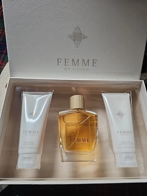 Set de regalo Usher Femme para mujer 3,4 OZ edp spray 3,4 OZ loción corporal lavado corporal  Foto 1 de 4