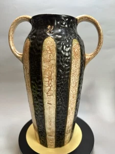 Ditmar Urbach Striped 10” Alienware Vase, Pottery, 1930s, Czechoslovakia Handled - Picture 1 of 9