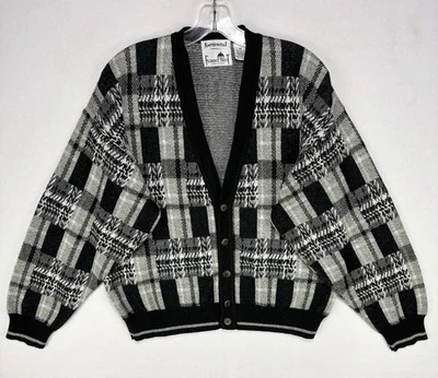 Cárdigan Suéter Florence Tricot Para Hombre Mediano Abuelo Negro Blanco Contraste Cuadros Foto 1 de 4