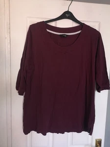 Yours Size 22-24 Burgundy Pure Cotton Jersey Tunic Top Floaty Short Sleeve - Picture 1 of 6