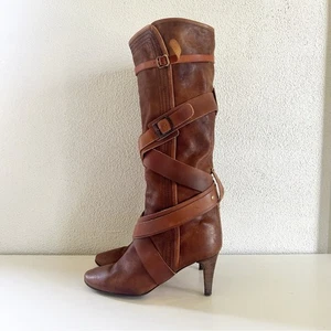 Chloé braune Leder Riemchen Kniehohe Absatz Stiefel Größe EU 38 Pirat Reitsport - Bild 1 von 13