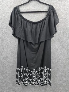 Old Navy Dress Womens XL Linen Blend Off The Shoulder Embroidered Floral Black - Picture 1 of 10