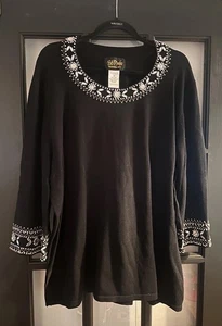 🩷Bob Mackie Wearable Art 2X Damen Schwarz Oberteil Perlen Pullover Neu - Bild 1 von 11