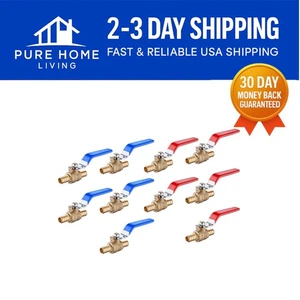 Brass 1/2 Inch Shut-off Ball Valves - Pack of 10 for Hot/Cold Water Lines - Picture 1 of 9