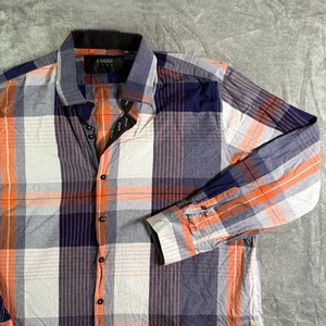 COOGI Luxe Plaid Button Up Long Sleeve Shirt Orange Blue 3XL - Picture 1 of 13