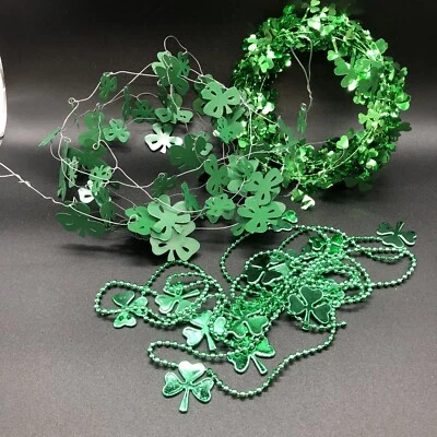 Guirlanda trevo trevo fio metal St Patrick’s Day 2 x 5’& 9’ frisada 11’ verde  - Imagem 1 de 4