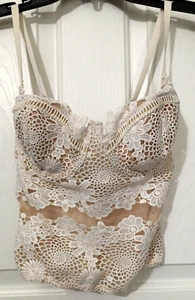 Victorias Secret Dream Angels Coconut White Crochet Lace Long Line Bra 36C Mesh - Picture 1 of 19