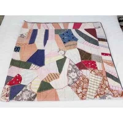 Manta colorida de retazos cosida a mano edredón loco vintage * 74" x 77" Foto 1 de 4