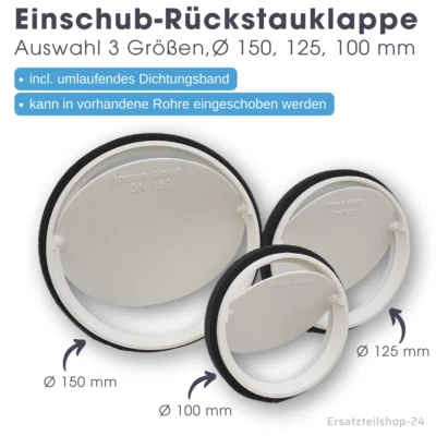 Einschub-Rückstauklappe Ø 100, 125, 150 mm, für Dunstabzug,  incl. Dichtband, - Bild 1 von 3