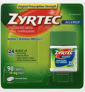 Zyrtec 24 Hour Allergy Relief Tablets with 10 mg Cetirizine HCl, 90 Tablets - Picture 1 of 1