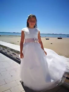 Langes elegantes Kommunionkleid ca. Größe 140 mit Schuhen Gr. 35 - Bild 1 von 12