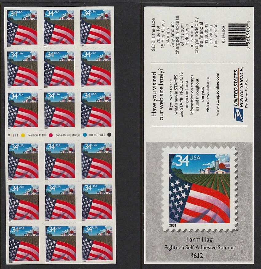 2001 Flag over Farm Sc 3495a ATM 34c pane of 18 plate number V1111 - Image 1 of 1