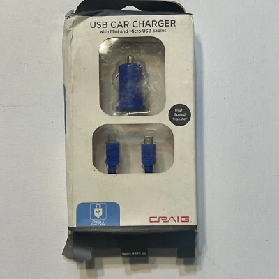 BLUE Craig USB Car Charger & Sync Mini & Micro Cables High Speed Transfer - Image 1 of 4