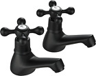 Basin Pillar Taps Pair Black Mixers Victorian Twin Bathroom Sink Tap