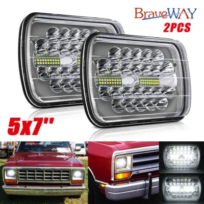 For Dodge D100/150/250 W150/250 Ram 50 Pair 5x7" 7x6" LED Headlights Hi/Lo Beam - Image 1 of 4