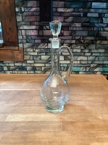 Vintage klar handgeblasenes Glas Wein Dekanter Kugelstopper geätzt Design Blumen - Bild 1 von 14