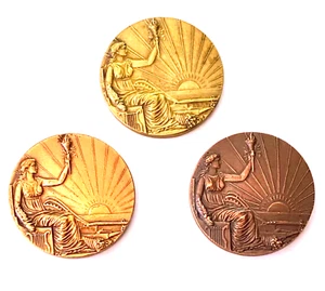 SET OF THREE DIFFERENT BRONZE/COPPER 1830-1930 URUGUAY (100th ANNIV.) MEDALS vg - Picture 1 of 9