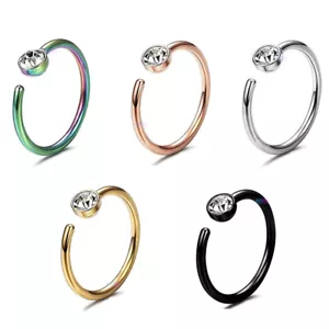 Titanium Clear Gem Cartilage Snug Rook Hoop Helix Nose Ring Tragus Daith Conch - Picture 1 of 7