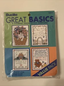 Bucilla Great Basics 4 Stamped Cross Stitch Samplers 8x10 #65055 - Picture 1 of 7