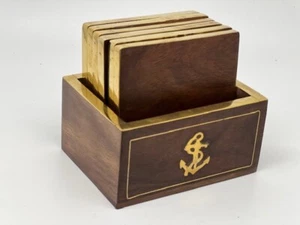 Wooden Coaster and Holder Set - Handmade by South Asian Artisans (6 Coasters) - Picture 1 of 3
