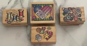 4 estampillas de goma Hero Arts botones de coser corazones trilla estrellas Rb-00 - Imagen 1 de 17