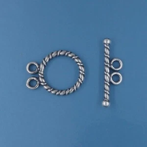 Oxidized Sterling Silver 2-Strand Twist Rope Round Toggle Clasp ap. 12 mm #44039 - Picture 1 of 4