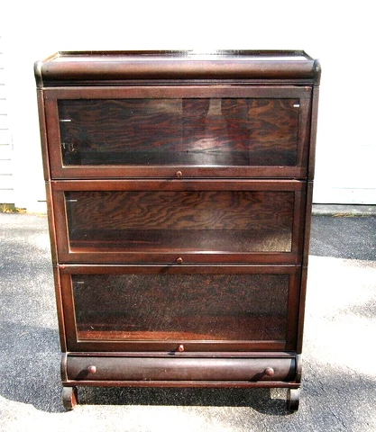 Antique LUNDSTROM Mahogany 3 Stack  BARRISTER Lawyer's Stacking BOOKCASE 5 pc Cover