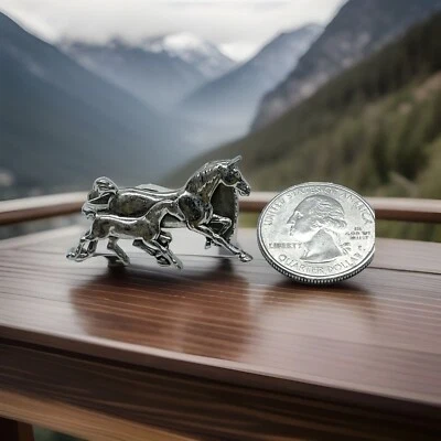 Vintage HICKOK Pair of Galloping Horses Tie Clip Silvertone - Image 1 of 4