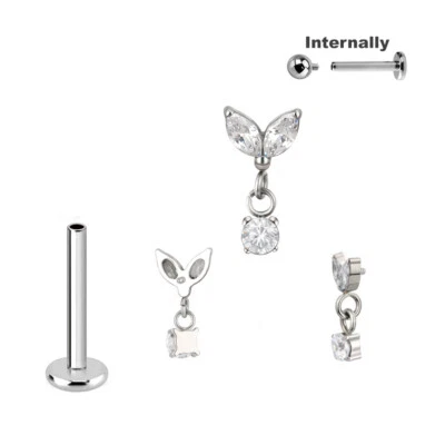 1,2mm Titan Labret Ovale Kristalle Anhänger Ohr Helix Lobe Piercing Innengewinde - Bild 1 von 2