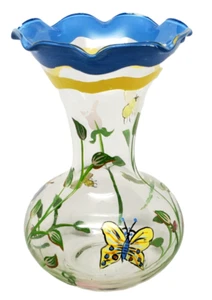 Lenox - Butterfly Meadow Handpainted - 6" Glass Crimped Ruffled Flower Vase - Picture 1 of 9