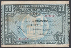 Spain 50 Pesetas 01-01-1937 VF P. S564g, Banknotes, Circulated - Picture 1 of 2