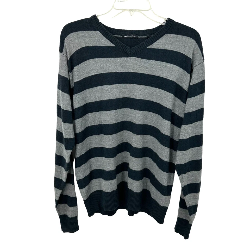 Paper Denim & Cloth Mens V Neck Acrylic Sweater Size Medium Long Sleeve Striped - Image 1 of 4