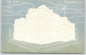 Chicago Illinois ~ Ayuntamiento ~ Blanco en relieve ~ Verde menta ~ C1905 Postal aerografiada - Imagen 1 de 2
