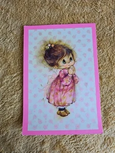Big Eyes Hallmark Postcard Vintage 70s Unposted Girl Praying - Picture 1 of 5