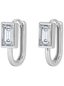 Par de pendientes pendientes plata 925 oro blanco con VVS1 moissanita rectángulo 5x7mm - Imagen 1 de 6