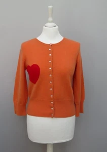 Pure Collection 100% Cashmere Orange Cropped Crew Neck Heart Cardigan 10 - Picture 1 of 7