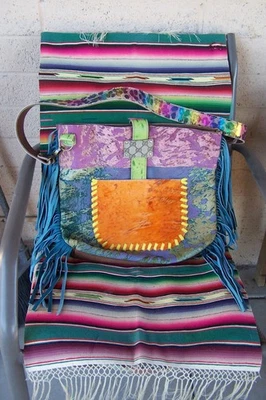 ÚNICO KEEP IT GITANO Flecos Lavado Ácido Arco Iris Piel Cuero Vaca Cartera Occidental Foto 1 de 4