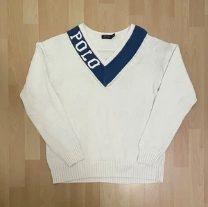 Ralph Lauren Polo Tennis Spellout Knit Sweater 1992 Stadium Snowbeach Vintage - Picture 1 of 4