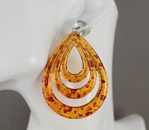 Braun Oval Träne Clip On Ohrringe Anhänger Clips 3" lang leicht - Bild 1 von 11