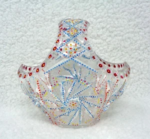 MARY JEAN THOMPSON Hand-Painted Candy Dish Basket Art Glass - Picture 1 of 5
