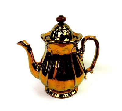 StaffordShire England Copper Lustre Paneled 34Oz Vintage 8 1/4" Coffee Pot 1940s - image 1 of 4