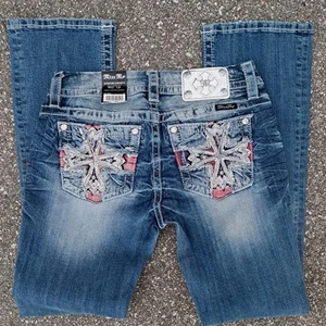 Jeans blu denim Miss Me nuovi taglia 27x31 firma stivaletto slim incrociato impreziosito - Foto 1 di 9