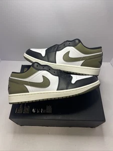 NUEVO Nike Air Jordan 1 Puntera Baja Negra Mediana Verde Oliva 553558-092 Talla 10 - Imagen 1 de 6
