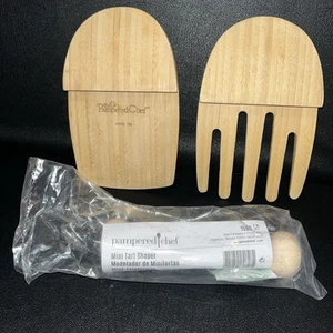 Pampered Chef Lot - New Mini Tart Shaper 1590 & Bamboo Salad Tongs 2288 - Picture 1 of 3