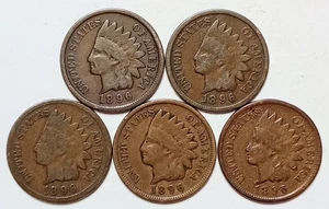  *5* • Indian Head Cents•* ALL *1896* *GOOD OR BETTER*  $$ FREE SHIPPING $$ #580 - Picture 1 of 2